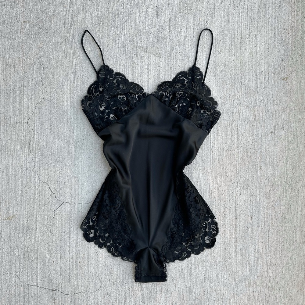 vintage black lace and satin romper
